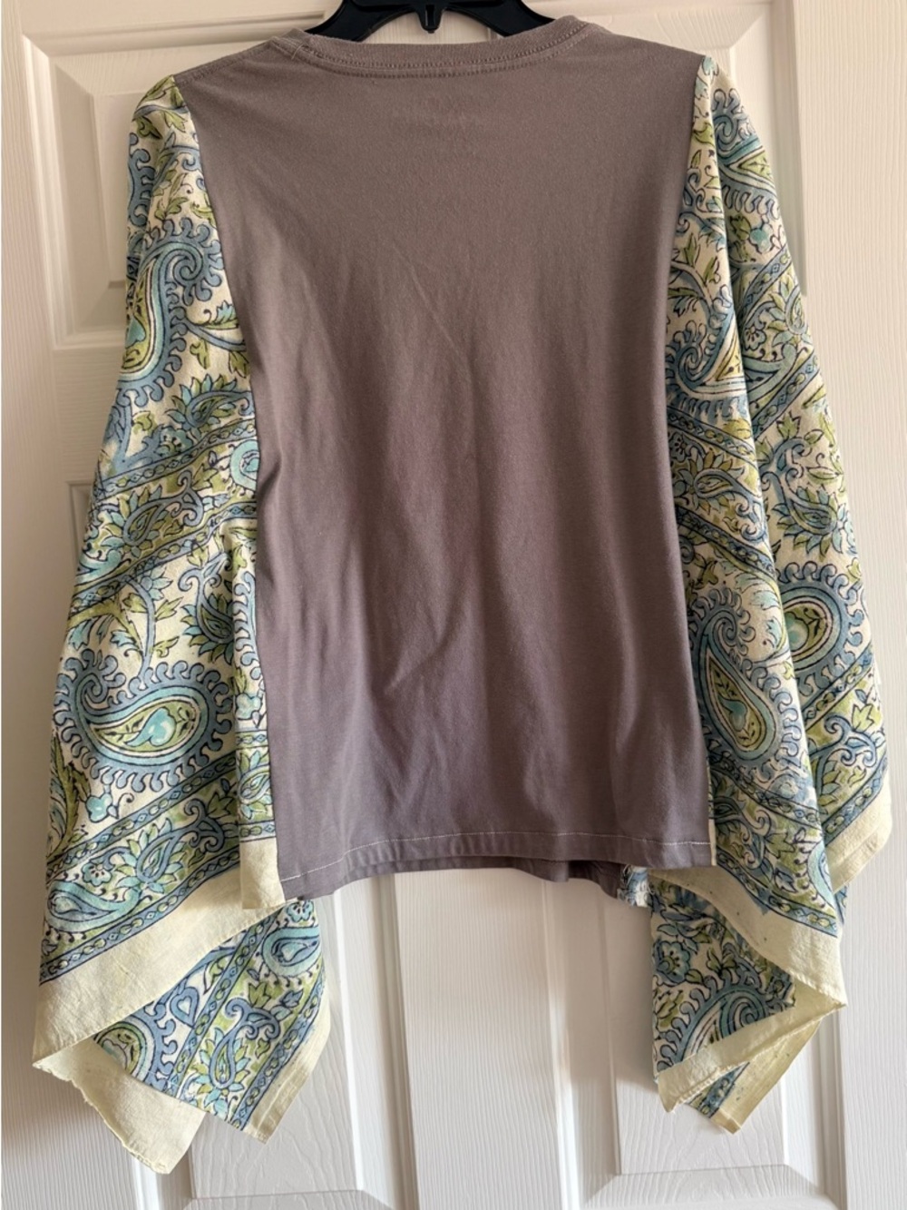 Star Wars Grogu Upcycled Tee Vintage Batik Fabric Sleeves ENJOY THE LITTLE THING - Picture 2 of 4